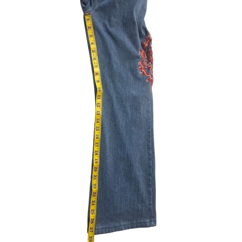 Belle Kim Gravel Medium Wash Denim Crop Jeans Orange Embroidery Size 16 - Picture 12 of 16